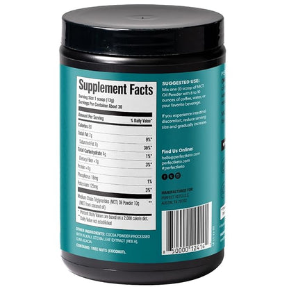 Perfect Keto 7g MCT Oil Powder, Medium Chain Triglycerides Supplement, Non Dairy Coffee Creamer for Keto Diet, Ketogenic MCT Oil Mix for Coffee, Smoothie, Protein Shakes, Chocolate, 30 Servings