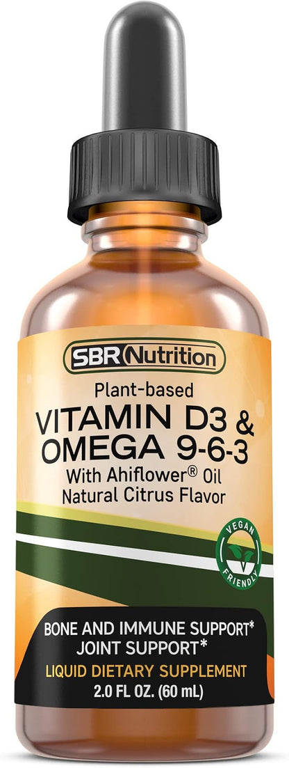 SBR Nutrition Plant-Based Vitamin D3 and 3-6-9 Liquid 2oz (60mL), (60mL), 30 30 Servings