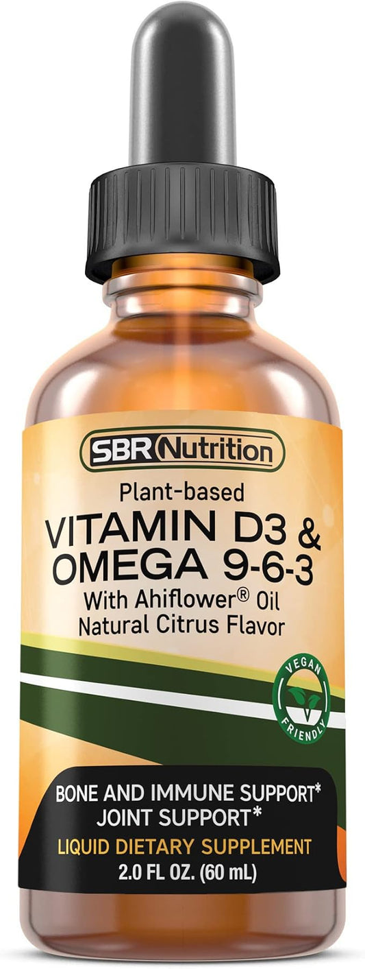 SBR Nutrition Plant-Based Vitamin D3 and 3-6-9 Liquid 2oz (60mL), (60mL), 30 30 Servings