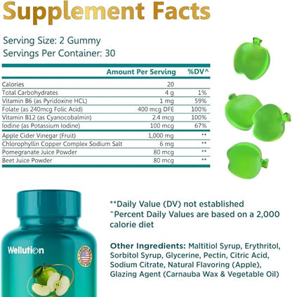 WELLUTION XXL Keto ACV Gummies: 1,000 mg, Sugar-Free, 60 Count, Aiding Digestion & Detox, Boosting Metabolism, Weight Loss Support, Apple-Flavored for Men & Women