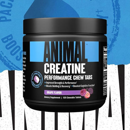 Animal Creatine Chews Tablets - Enhanced Creatine Monohydrate with AstraGin to Improve Absorption, Sea Salt for Added Pumps, Delicious and Convenient Chewable Tablets - Grape