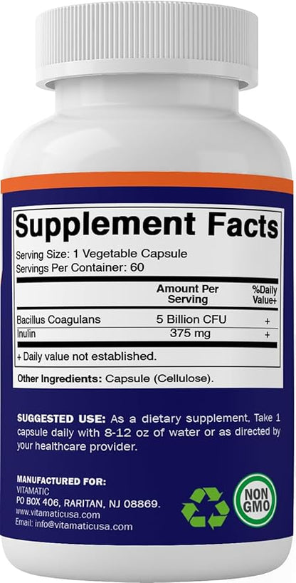 Vitamatic Bacillus Coagulans Shelf Stable Probiotic Supplement 60 Vegetable