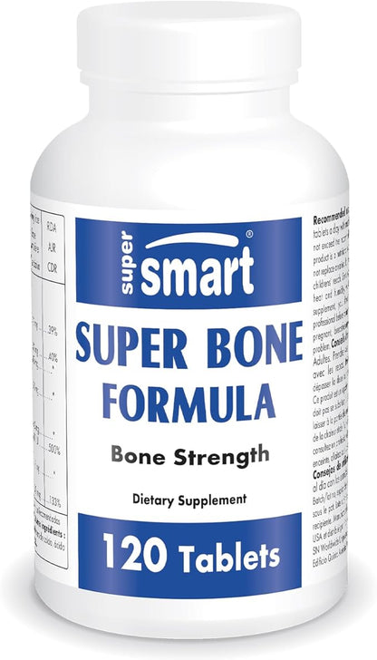 SuperSmart - Super Bone Formula (Advanced Complex) - with Calcium, Magnesium, Vitamin K2, D3 & Strontium Supplement | Non-GMO & Gluten Free - 120 Tablets