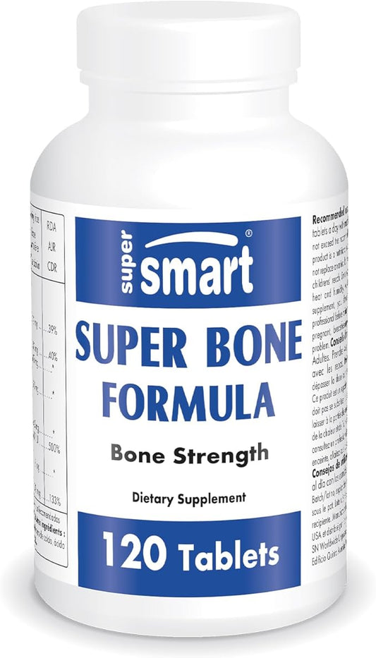 SuperSmart - Super Bone Formula (Advanced Complex) - with Calcium, Magnesium, Vitamin K2, D3 & Strontium Supplement | Non-GMO & Gluten Free - 120 Tablets