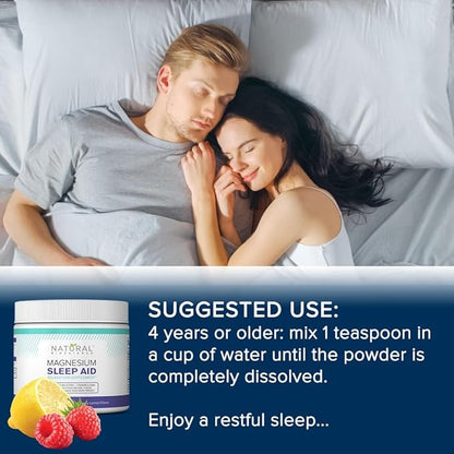 Magnesium Powder Natural Sleep Aid - Magnesium Citrate, Magnesium Glycinate, Melatonin 5 mg, L-Theanine, GABA, Magnesium Sleep Supplement Drink Mix, Sleep Aid for Adults, Mixed Berry Lemon Flavor