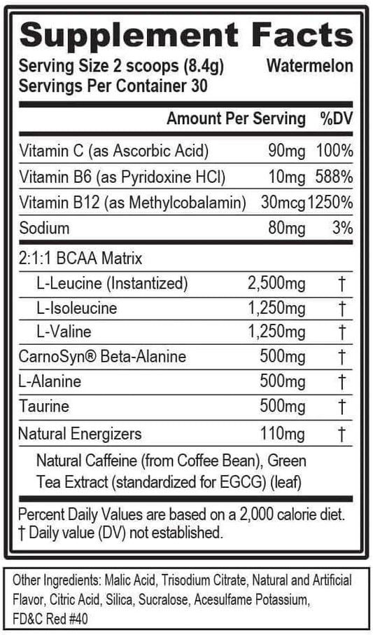 EVL BCAAs Amino Acids Powder - BCAA Energy Pre Workout Powder for Muscle Recovery Lean Growth and Endurance - Rehydrating BCAA Powder Post Workout Recovery Drink with Natural Caffeine - Watermelon