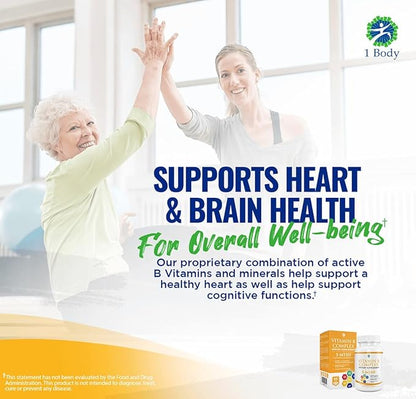 1 Body Vitamin B Complex Twin 5-MTHF Folate B1, B2, B2, B5, B5, B6, B6, Methyl B12, Niacin, 60 capsules