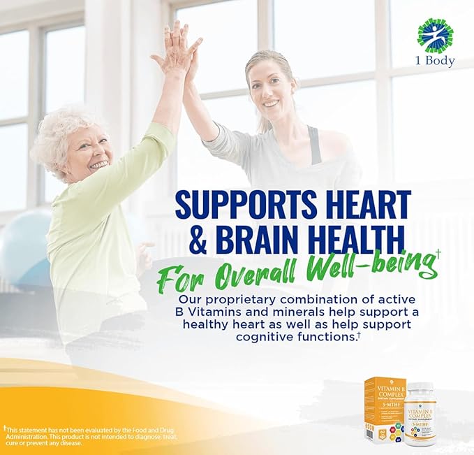 1 Body Vitamin B Complex 3 5-MTHF Folate B1, B2, B2, B5, B5, B6, B6, Methyl B12, Niacin,