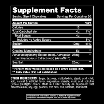 Animal Creatine Chews Tablets - Enhanced Creatine Monohydrate with AstraGin to Improve Absorption, Sea Salt for Added Pumps, Delicious and Convenient Chewable Tablets - Green Apple