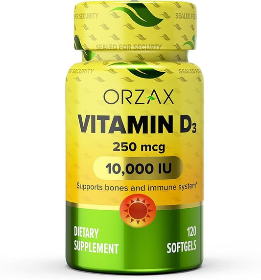 ORZAX Vitamin D3 10000 iu (250 mcg) 1 Year (120 Softgel)