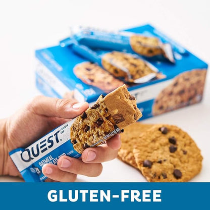 Quest Nutrition Oatmeal Chocolate Chip Protein Bars, 20g Protein, 1g Sugar, 5g Net Carb, Gluten Free, Keto Friendly, 12 Count