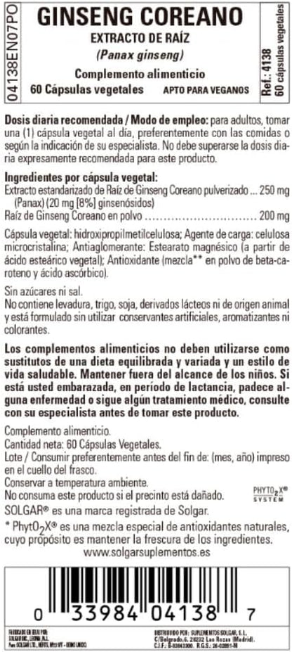 Solgar Korean Ginseng Root Extract, 60 60 Servings