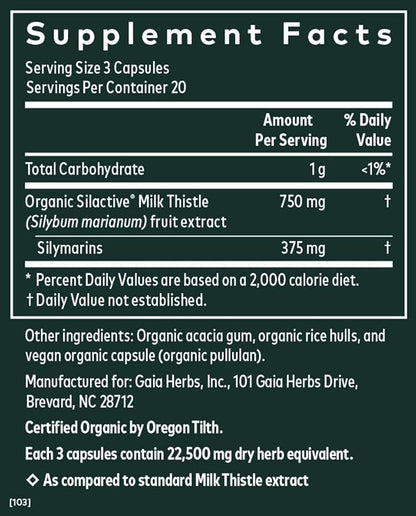 Gaia Herbs Milk Thistle 60 Vegan (20-Day Supply)