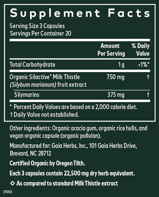 Gaia Herbs Milk Thistle 60 Vegan (20-Day Supply)