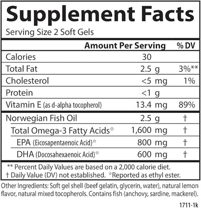 Carlson Labs Wild Caught Elite Omega-3, 1600mg, Omega 3s, Soft 90 Count