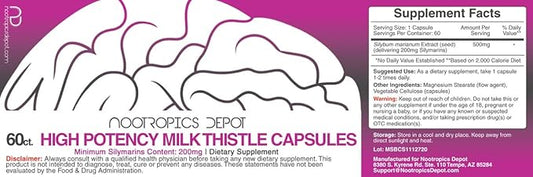 High Potency Milk Thistle Extract Capsules 200mg of 60 Count