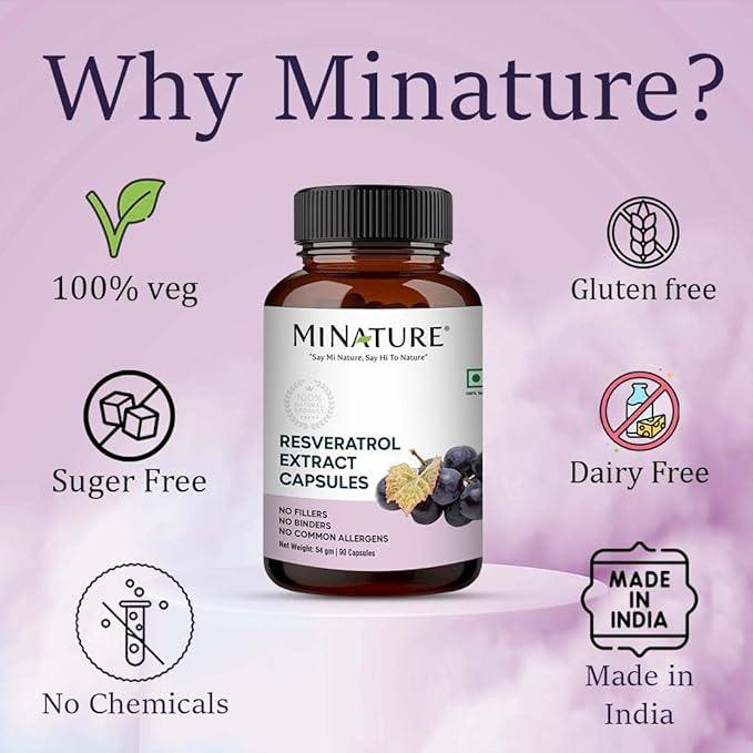 minature Resveratrol Extract Capsules supplements|500mg, 90 90 Veg 45 days 54g |
