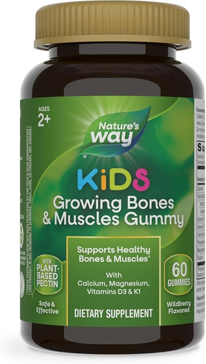 Nature's Way Kids Growing Bones & D3 & K1, Ages 2+, Wildberry 60 Gummies