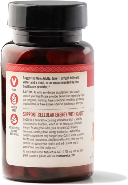 NatureWise CoQ10 200mg Softgels, High Potency CoQ10 200mg 200mg Ubiquinone Q10 Supplements 30 Softgels[1-Month Softgels[1-Month Supply]