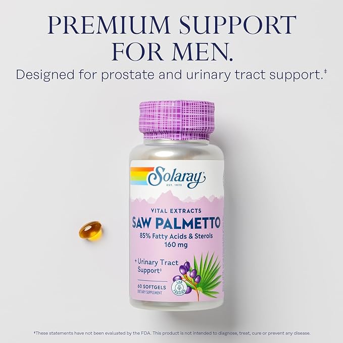 SOLARAY Saw Palmetto Extract 136 mg 60-Day Money-Back (60 Servings, 60 Softgels)