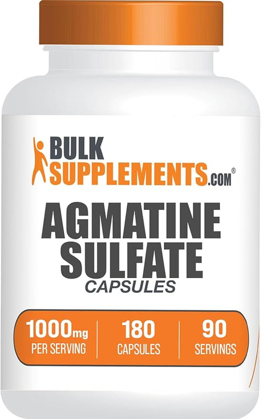 BulkSupplements.com Agmatine Sulfate Capsules - Nitric Oxide Supplement, Agmatine Sulfate 1000mg - Gluten Free, 2 Capsules per Serving, 180 Capsules (Pack of 1)