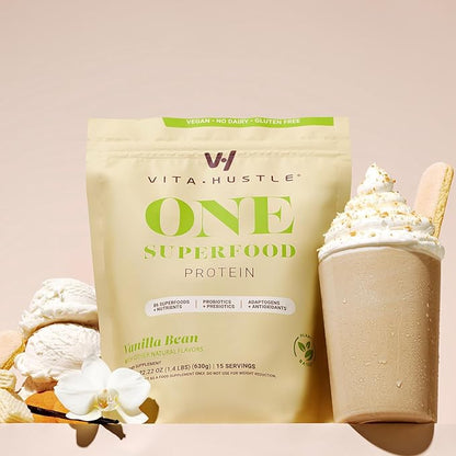 VitaHustle ONE Superfood Protein All-in-One Nutrition 20g Vanilla 86 Superfoods, 15 Servings