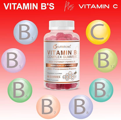O NUTRITIONS Vitamin B Complex Vegan Gummies with Vitamin B12, B7 as Biotin, B6, B3 as Niacin, B5, B6, B8, B9 as Folate for Stress, Energy and Healthy Immune System (2 Pack)