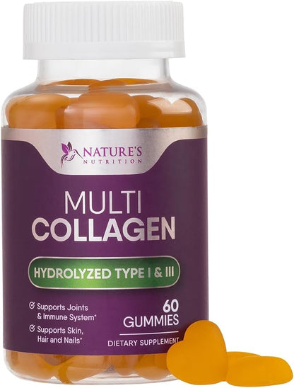 Collagen Gummies with 2500mcg Biotin, Vitamin 1 & 3 Collagen 60 Count