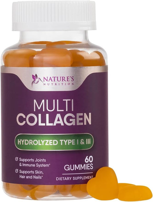 Collagen Gummies with 2500mcg Biotin, Vitamin 1 & 3 Collagen 60 Count