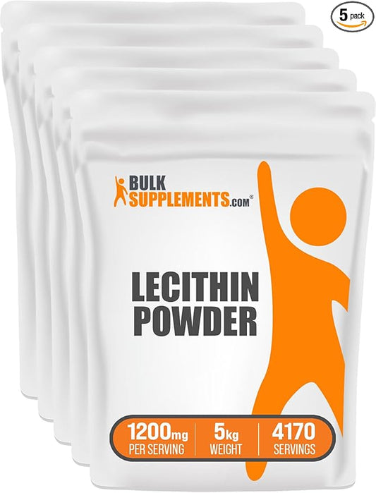 BulkSupplements.com Soy Lecithin Powder - Lecithin Supplement, Lecithin 1200mg Powder - Lecithin Powder Food Grade, Gluten Free, 1200mg per Serving, 5kg (11 lbs) (Pack of 5)