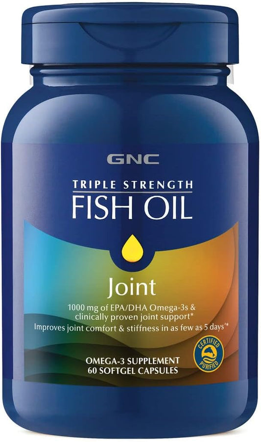 GNC Triple Strength Fish Oil Plus Joint 1000 mg Omega-3s, Improves 60 Softgels