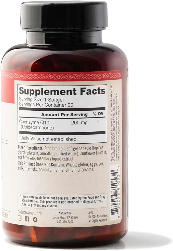 NatureWise CoQ10 200mg Softgels, High Potency CoQ10 200mg 200mg Ubiquinone Q10 Supplements 90 Softgels[3-Month Softgels[3-Month Supply]
