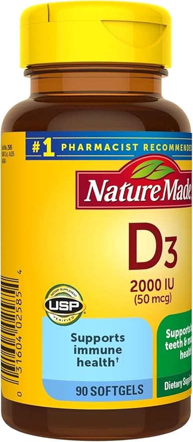 Nature Made Vitamin D3 2000 IU Liquid Softgels 90 ea (Pack of 2)