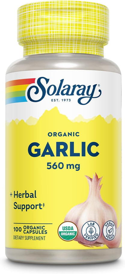 Solaray Organic Garlic Pills 560 mg 60-Day Money-Back 100 Servings, 100 VegCaps