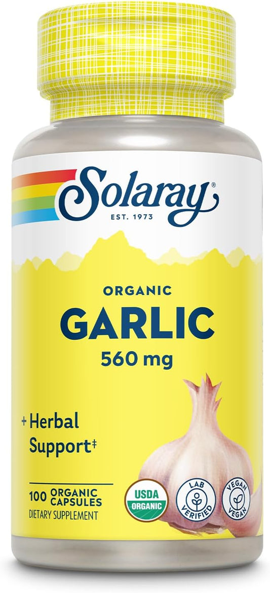 Solaray Organic Garlic Pills 560 mg 60-Day Money-Back 100 Servings, 100 VegCaps
