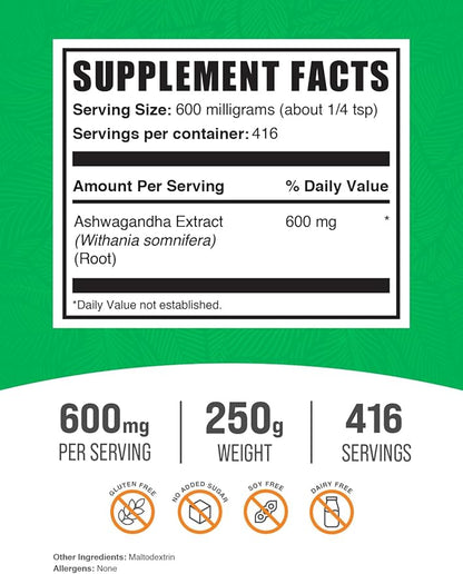 BulkSupplements.com Ashwagandha Root Extract Powder 600mg per 250g (8.8 (8.8 oz) 1)