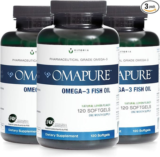 Pharmaceutical Grade Omega-3 Fish Oil Supplement (3 Bottles, 120 softgels) 2600 mg Omega-3 Fatty 5-Star Certified