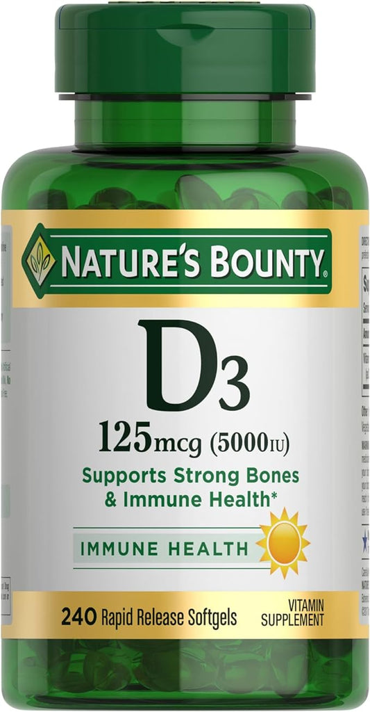 Nature's Bounty Vitamin D3, Immune Support, 125 mcg (5000iu), Rapid 240 Ct