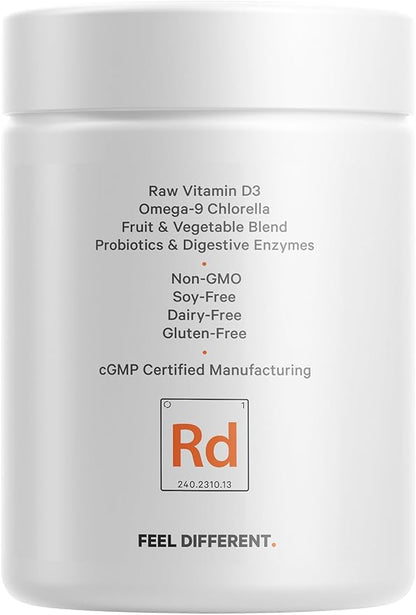 Codeage Raw Vitamin D3+ High Potency 5000 IU Supplement From Saccharomyces Cerevisiae - Raw Vitamin Enhanced with Omega-9, Probiotics, Digestive Enzymes, Fruits & Greens - 2-Month Supply - 60 Capsules