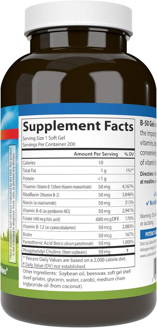 Carlson - B-50 Gels, Vitamin B 200 Softgels