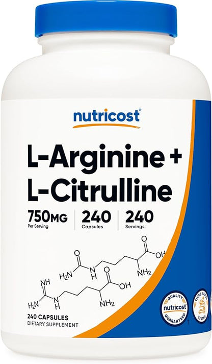 Nutricost L-Arginine L-Citrulline Complex 750mg, 240 Capsules - Non-GMO