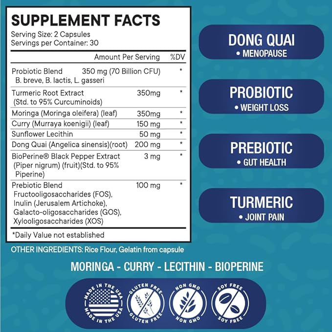 Pro Optimize Probiotics for Women, Menopause, 70 Billion CFU, Digestive Health - Relief for Bloating, Hot Flashes, Joint Support, Night Sweats - Gut Health & Metabolism - Dong Quai (180 (Pack of 3))