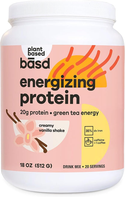 basd Energizing Protein, Vanilla Shake 20g Protein, 100mg Caffeine, 20 Servings, 512g Tub