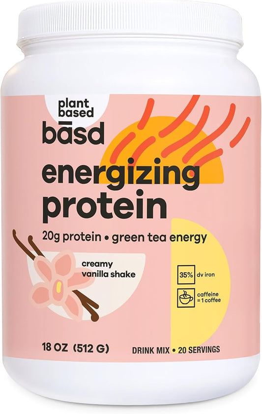 basd Energizing Protein, Vanilla Shake 20g Protein, 100mg Caffeine, 20 Servings, 512g Tub