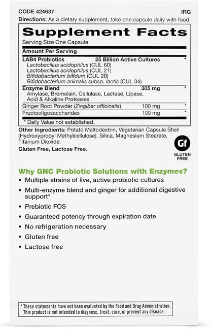 GNC Probiotic Solutions with Enzymes 25 Billion 60 Capsules