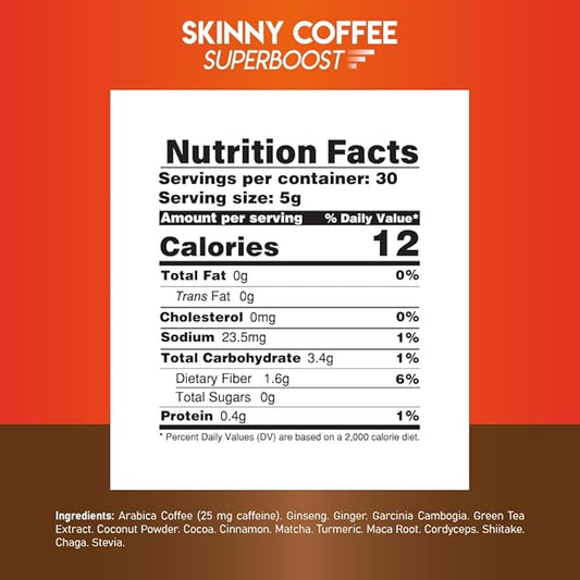 Skinny Coffee Super Boost Weight Loss Coffee, Belly Fat Burner for Women & Men, Sugar-Free, Keto, Vegan, Reduces Bloating, Supports Energy & Metabolism, Appetite Suppressant for Weight Loss (90 Packs)