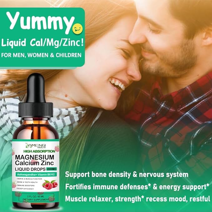Calcium Magnesium Zinc D3 Supplement, Liquid 1000mg Magnesium 400mg with D3 K2 K2 C,