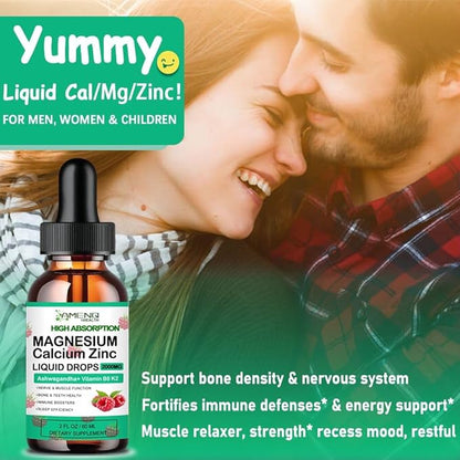 Calcium Magnesium Zinc D3 Supplement, Liquid 1000mg Magnesium 400mg with D3 K2 K2 C,