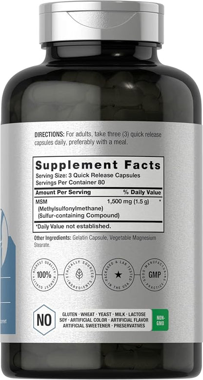 Horbäach MSM Supplement Capsules 1500mg | 240 Count