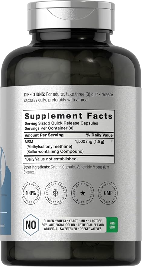Horbäach MSM Supplement Capsules 1500mg | 240 Count